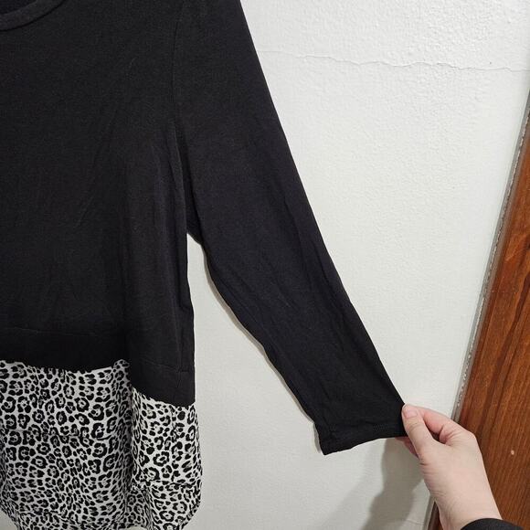 Michael Kors soft black and cheetah print 3/4 Length sleeves top. Size small. - Picture 3 of 7